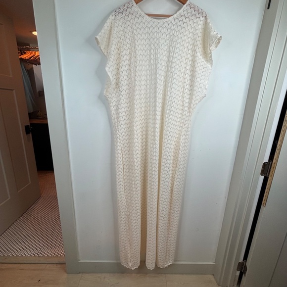 VTG 70s Cream Crochet Duster Cardigan Ivory Lace Kimono Boho Festival Cottage - Picture 4 of 8